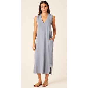 iRELAX Dress Women Small Blue Terry Cloth Hoodie Sleeveless Maxi Lounge Robe
